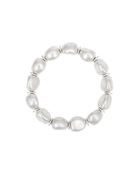 Silver-Tone Textured Bead Stretch Bracelet displayed on white background – Dauplaise Jewelry