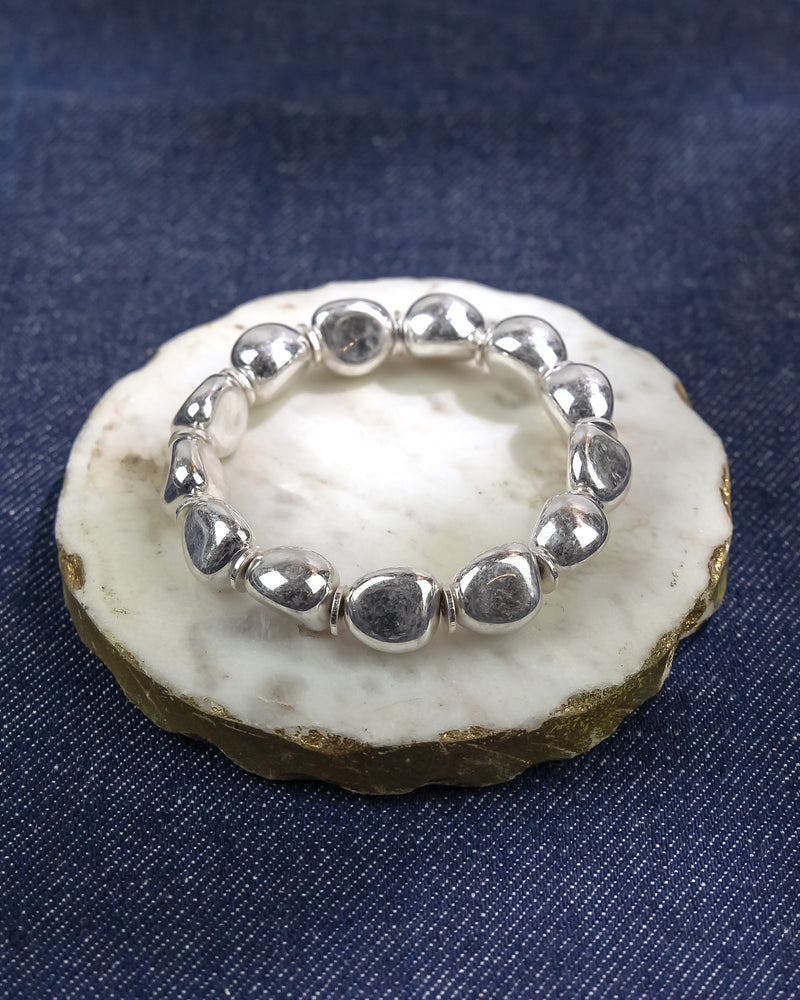 Silver-Tone Textured Bead Stretch Bracelet