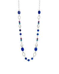 Multicolored Beaded Necklace with Silver-Tone Circles displayed on white background – Dauplaise Jewelry