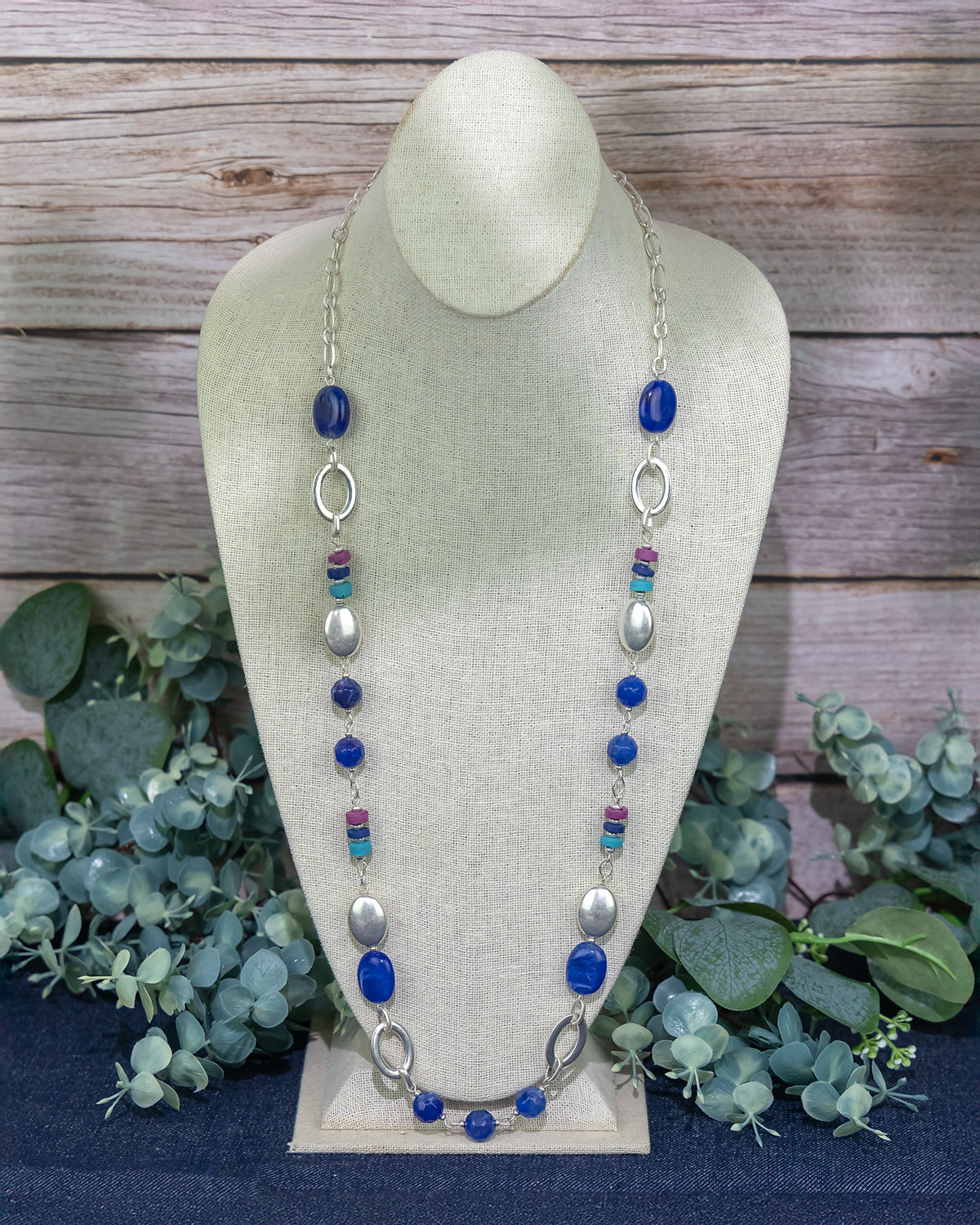 Multicolored Beaded Necklace with Silver-Tone Circles