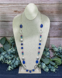Multicolored Beaded Necklace with Silver-Tone Circles