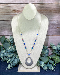Long Beaded Necklace with Silver-Tone Pendant