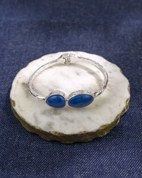 Blue Stone Cuff Bracelet with Hinge Closure