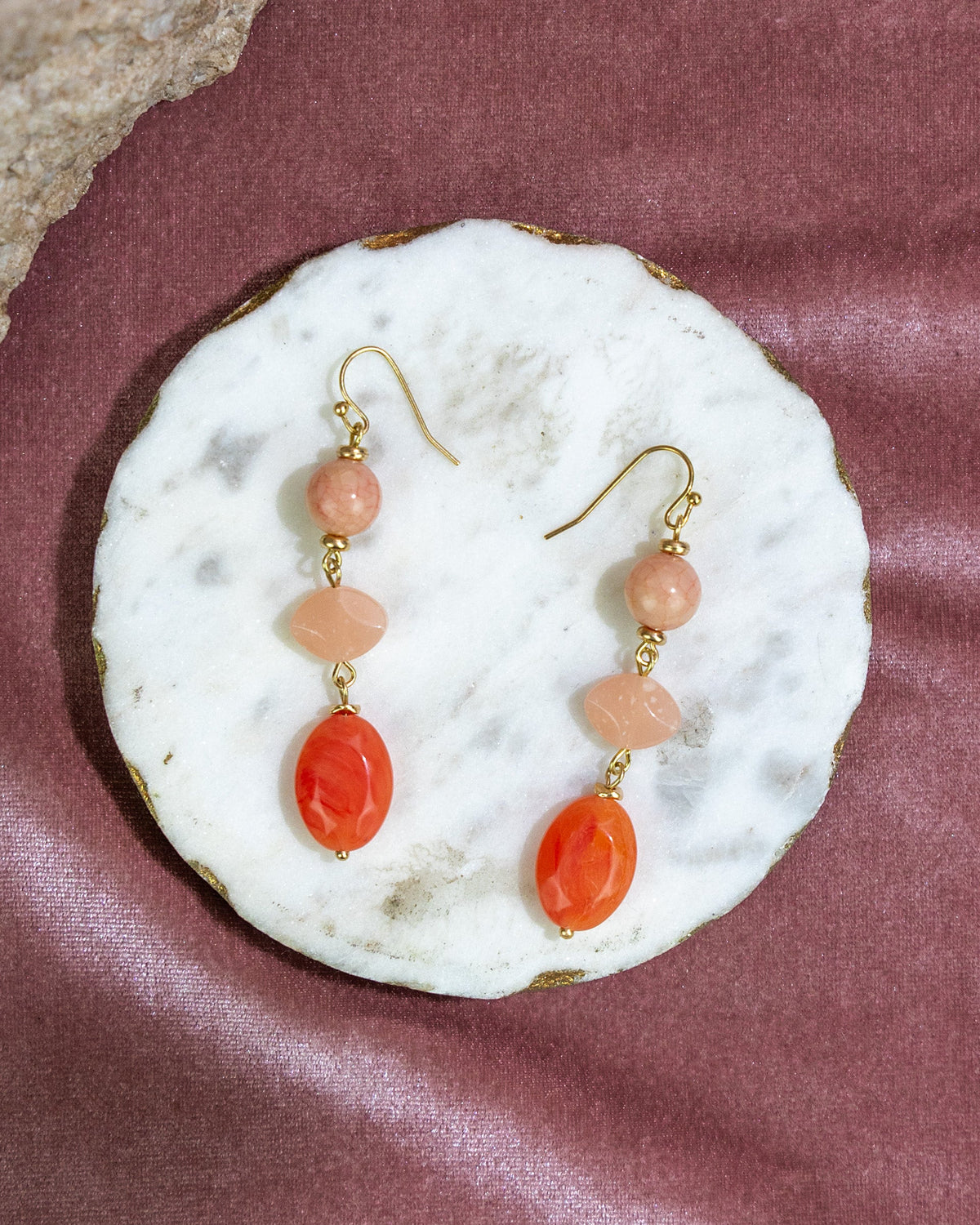 Dauplaise Jewelry - Coral and Peach Stone Drop Earrings