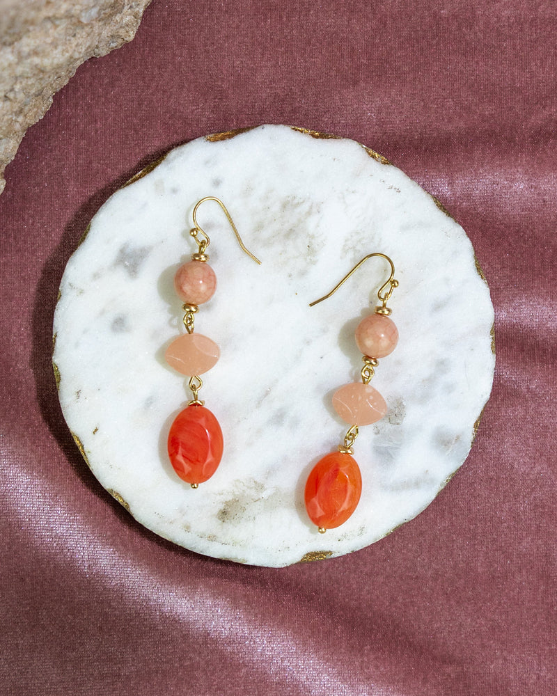 Dauplaise Jewelry - Coral and Peach Stone Drop Earrings