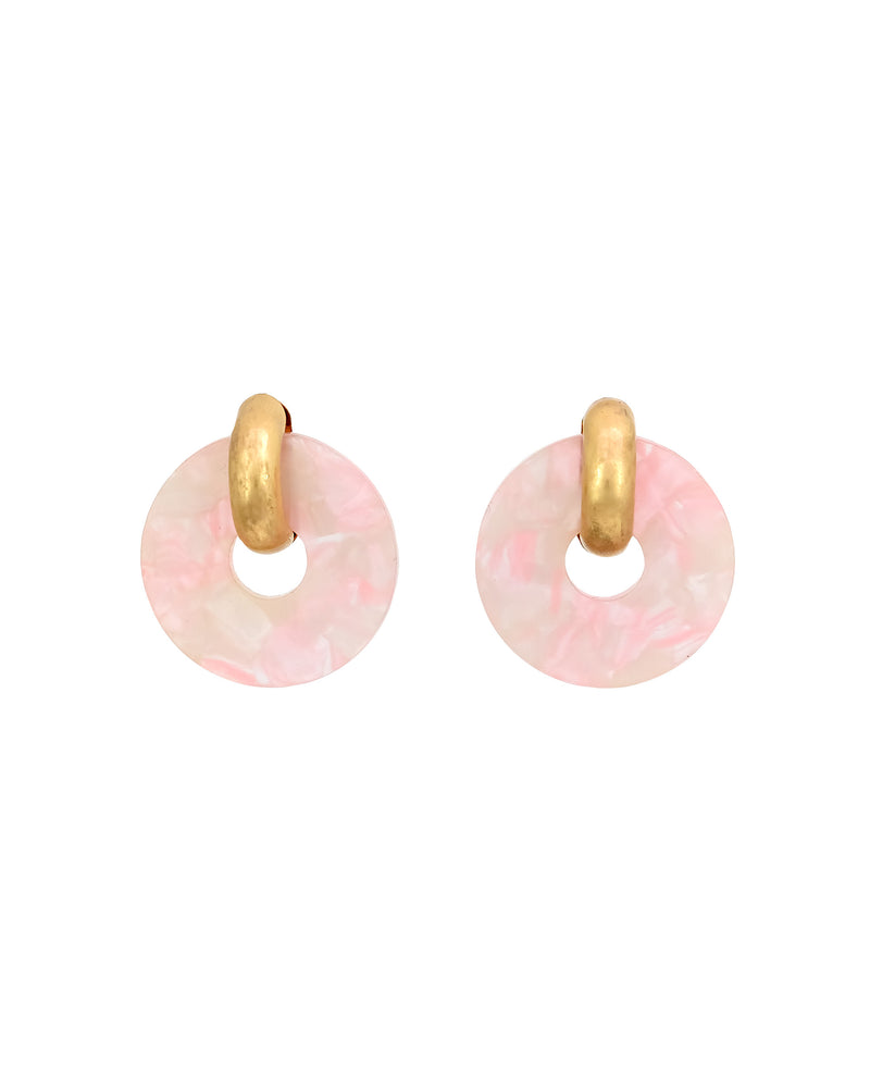 Daupaise Jewelry - Pink Marbled Resin Stud Earrings with Gold Accents