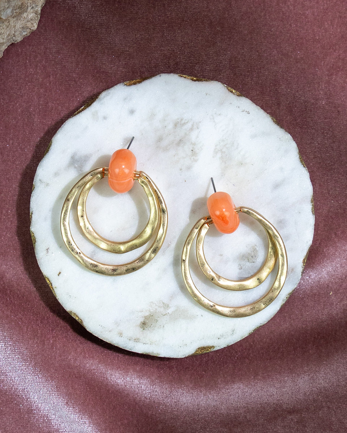 Daupaise Jewelry - Double Hoop Earrings with coral Stone Accents