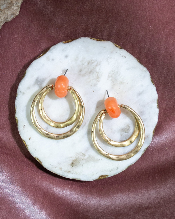 Daupaise Jewelry - Double Hoop Earrings with coral Stone Accents