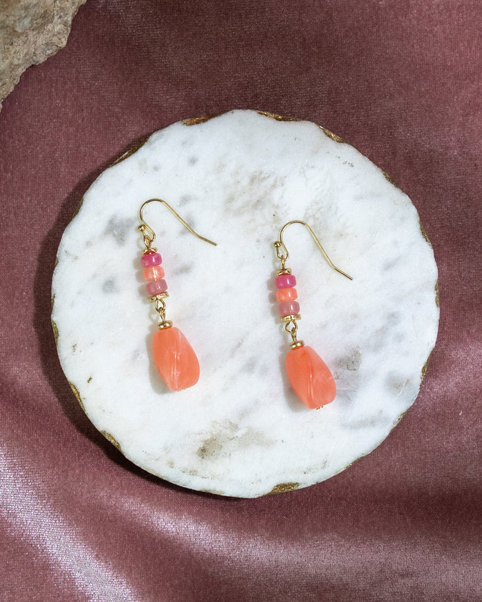 Daupaise Jewelry - Coral Sunset Beaded Drop Earrings