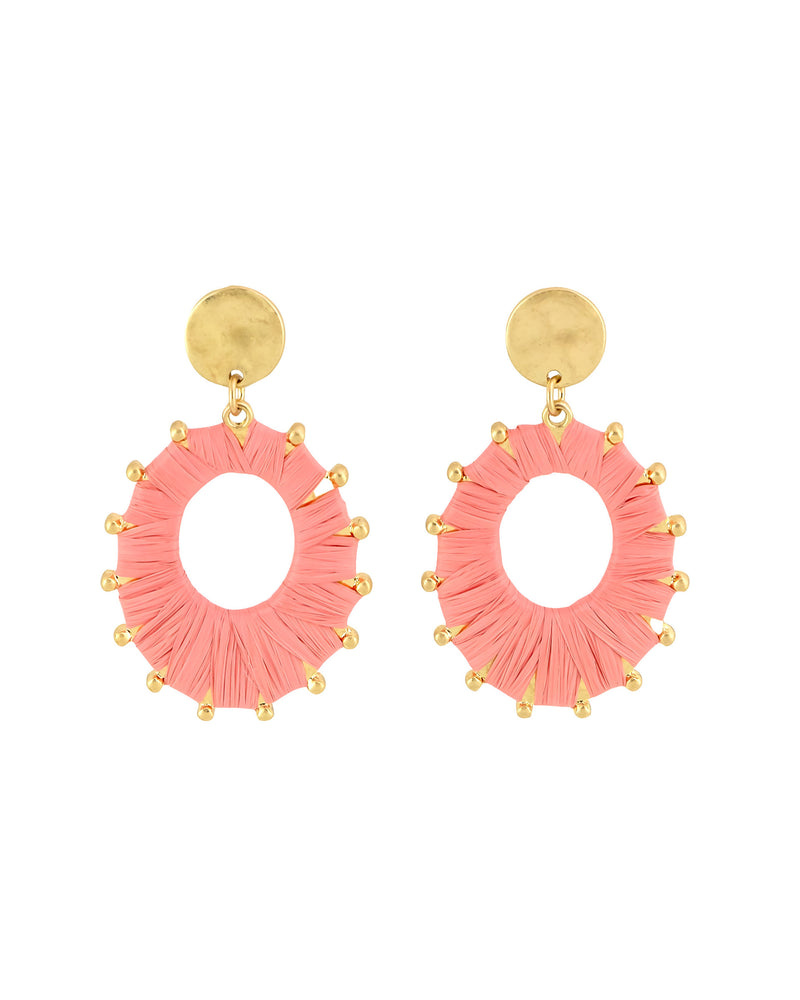 Coral Radiance Drop Earrings displayed on white background – Dauplaise Jewelry