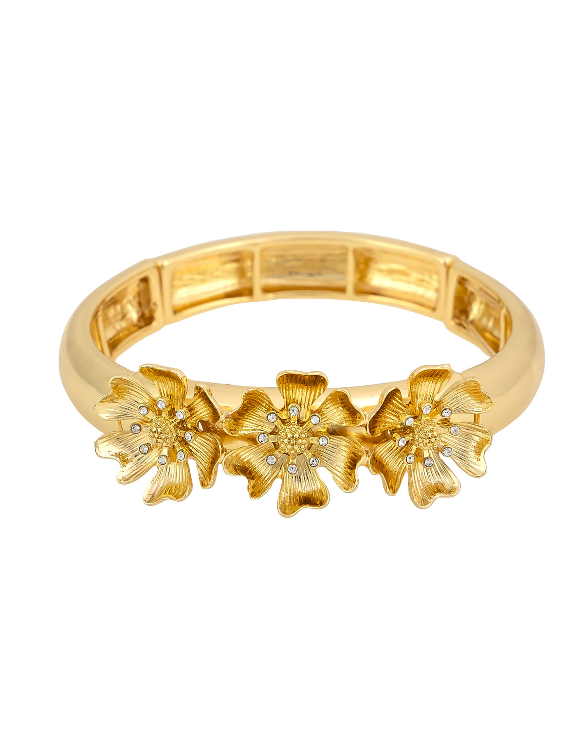 Golden Bloom Bangle displayed on white background – Dauplaise Jewelry