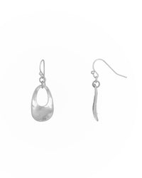 Worn-silver small open teardrop French-wire earrings shown from the front and side on a white background.