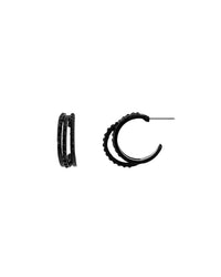 Jet-black double-row open hoop post earrings with faceted accents on a white background.