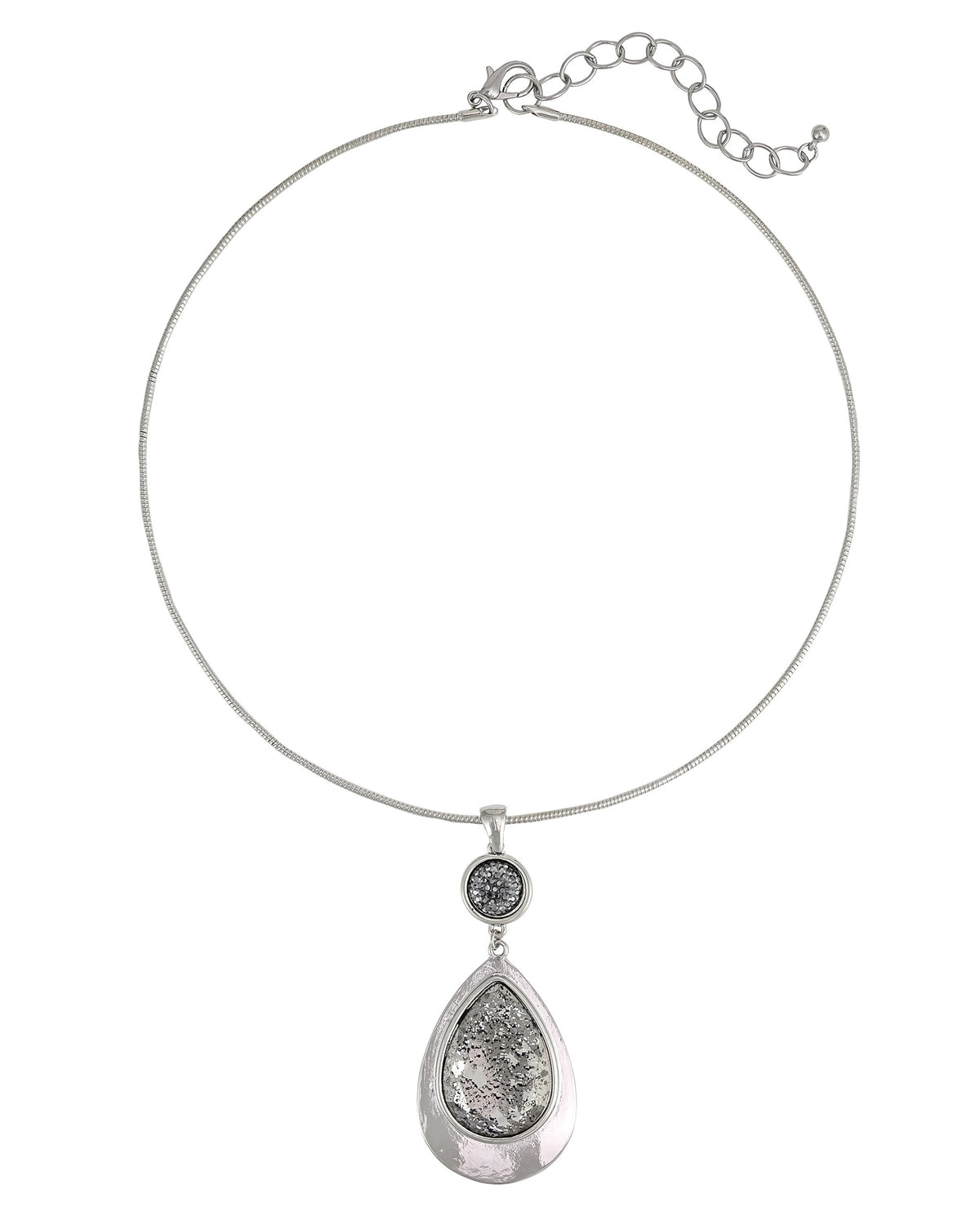 Necklace with a teardrop-shaped pendant on a white background
