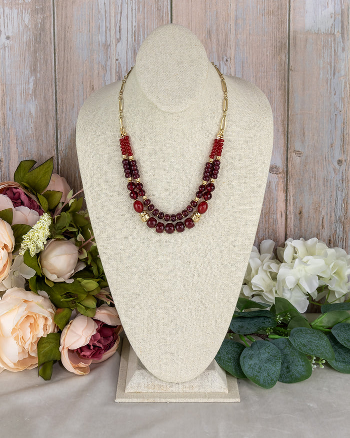 Rosette Ruby Glow Two-Row Necklace