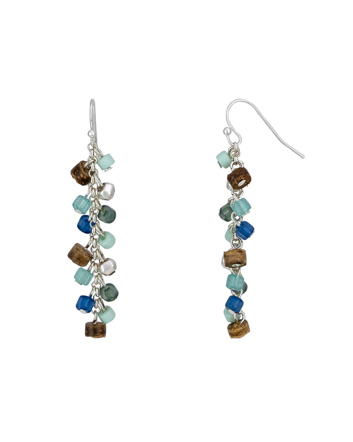 Multi-colored beaded earrings on a white background
