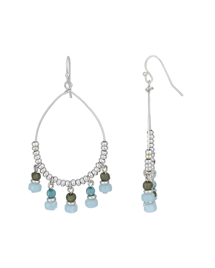 Pair of hoop earrings with beaded accents on a white background