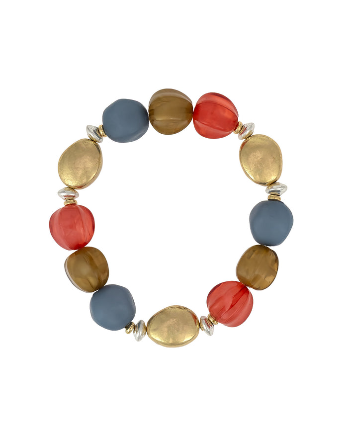 Multicolored beaded bracelet on a white background