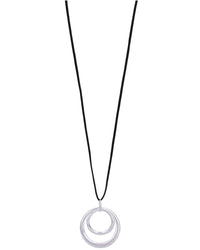 Long Cord with Double Rings Linked Necklace displayed on white background – Dauplaise Jewelry