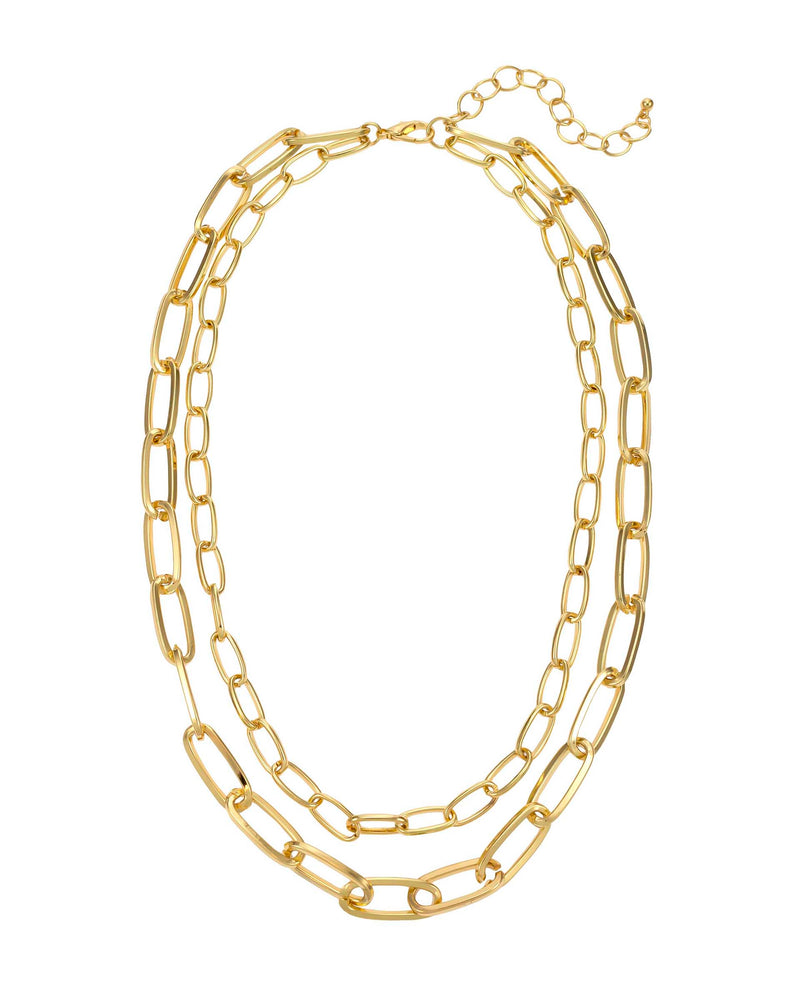 Dauplaise Jewelry - Gold Short Two-Row Links Chain Necklace