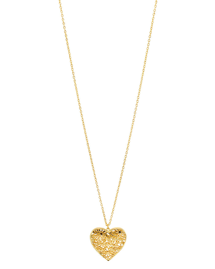 Dauplaise Jewelry - 'Be Mine' Filigree Heart Pendant in Gold-Tone
