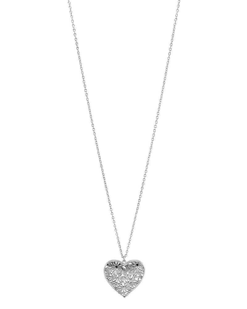 Dauplaise Jewelry - 'Be Mine' Filigree Heart Pendant in Silver-Tone