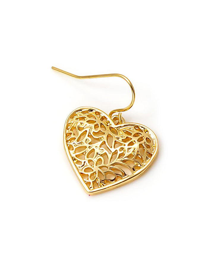 Dauplaise Jewelry - 'Be Mine' Filigree Heart Earring in Gold-Tone