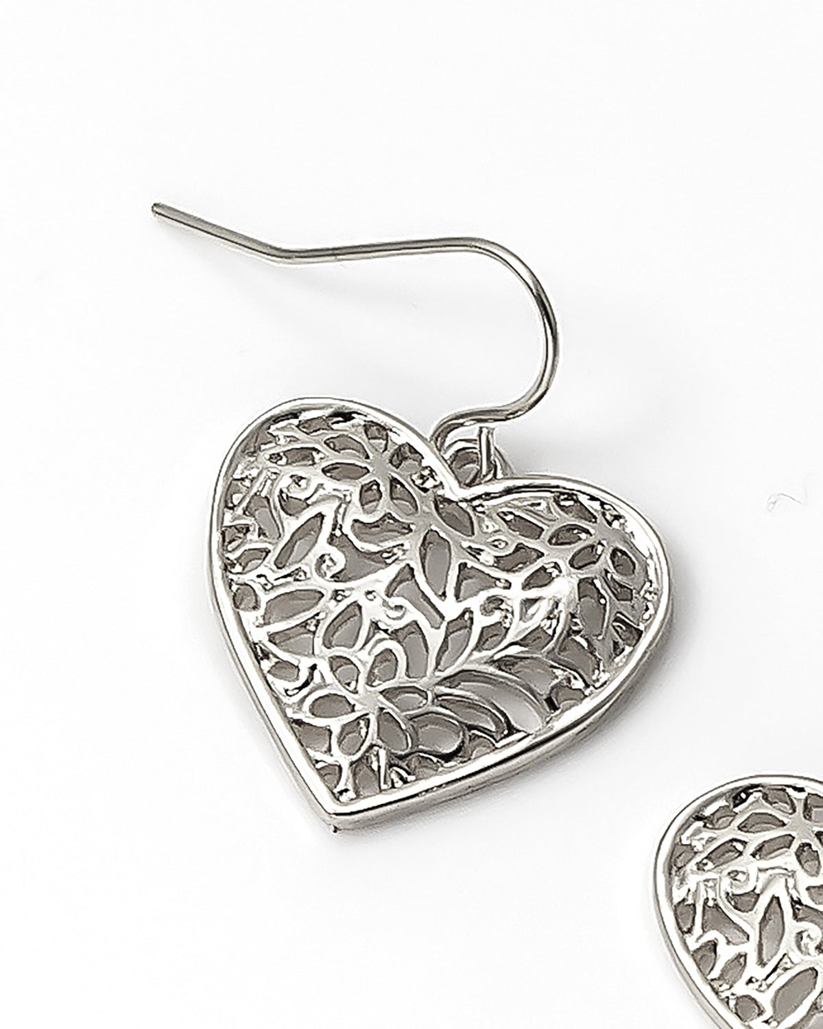 Dauplaise Jewelry - 'Be Mine' Filigree Heart Earring in Silver-Tone