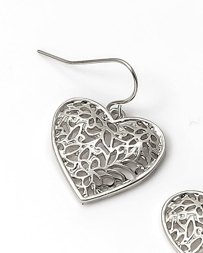 Dauplaise Jewelry - 'Be Mine' Filigree Heart Earring in Silver-Tone