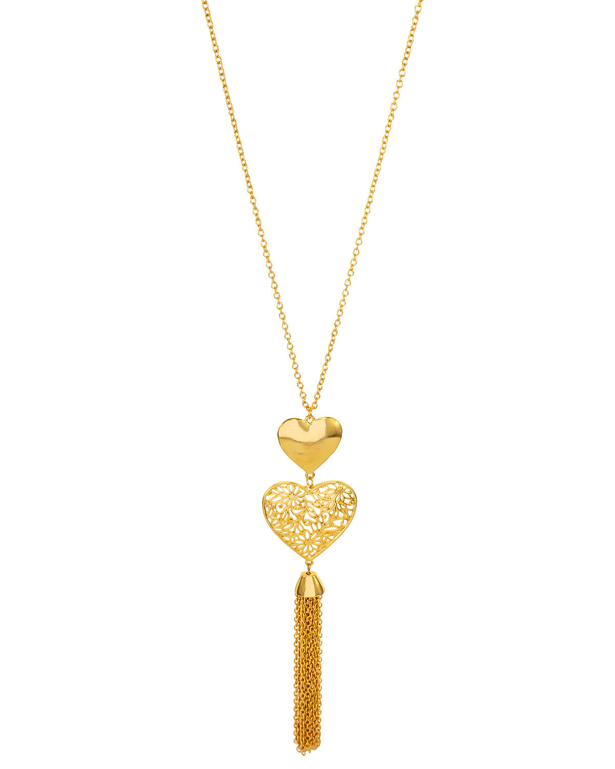 Dauplaise Jewelry - Valentines Double Heart Tassel Necklace