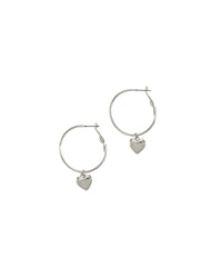 'Love Her' Hoop with Heart Drop Earring in Silver-Tone displayed on white background – Dauplaise Jewelry