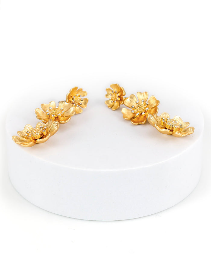 Laura Ashley - 3-Part Gold-Tone Floral Earrings