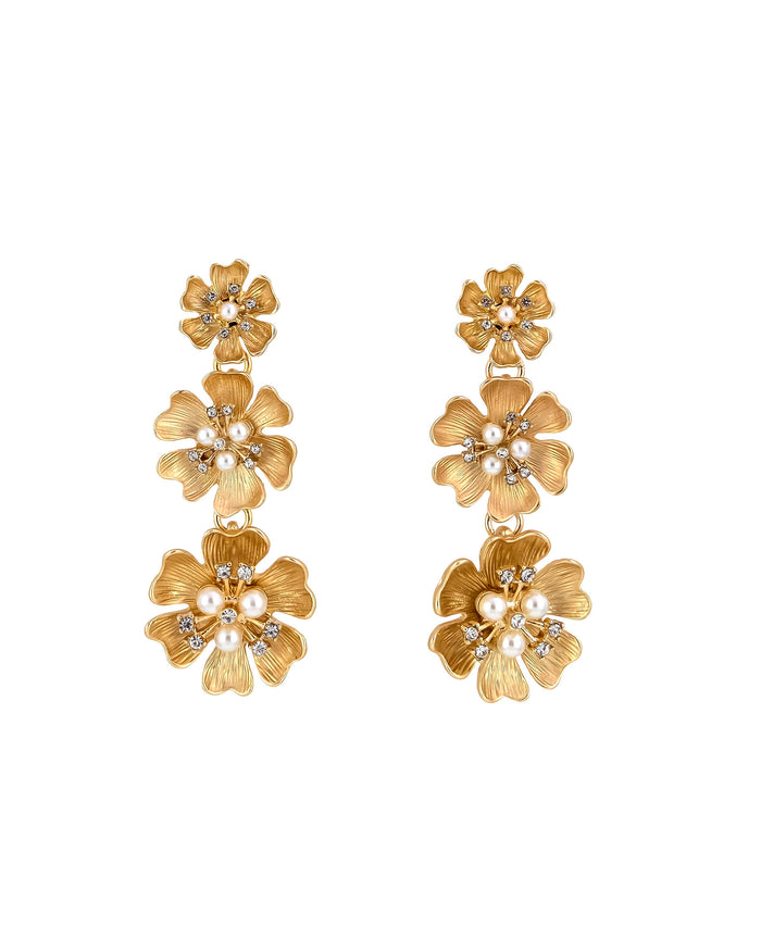 Laura Ashley - 3-Part Gold-Tone Floral and Pearl Earrings