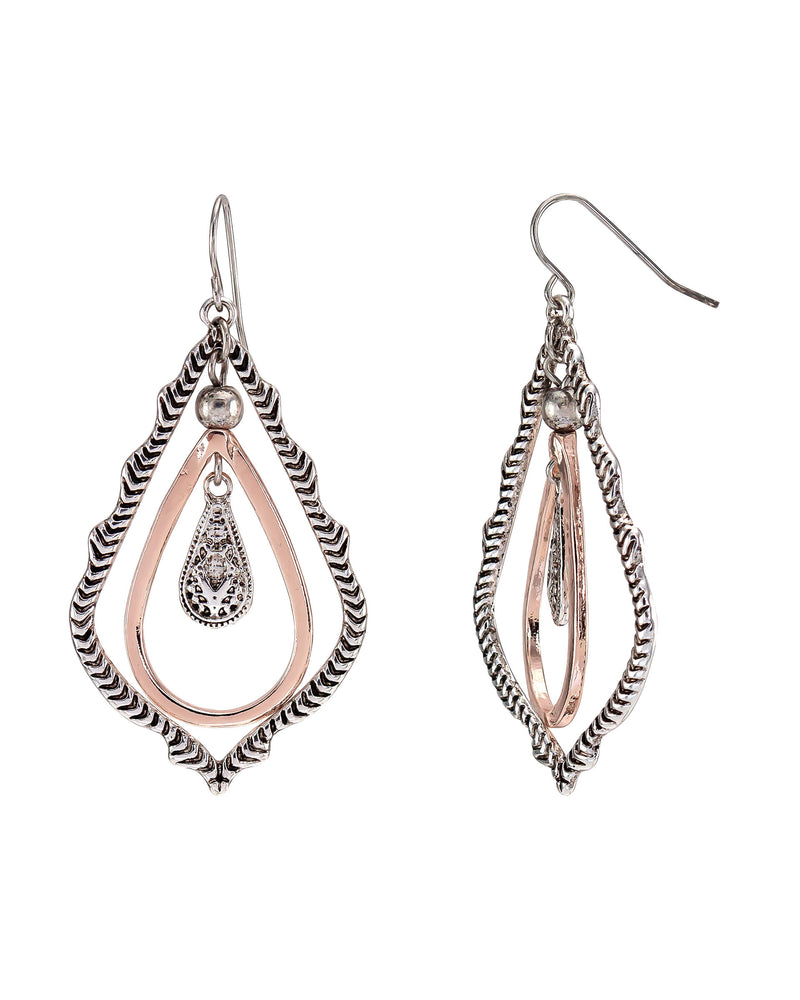 Ruby Rd. - Two-Tone Orbital Textured Teardrop Earrings