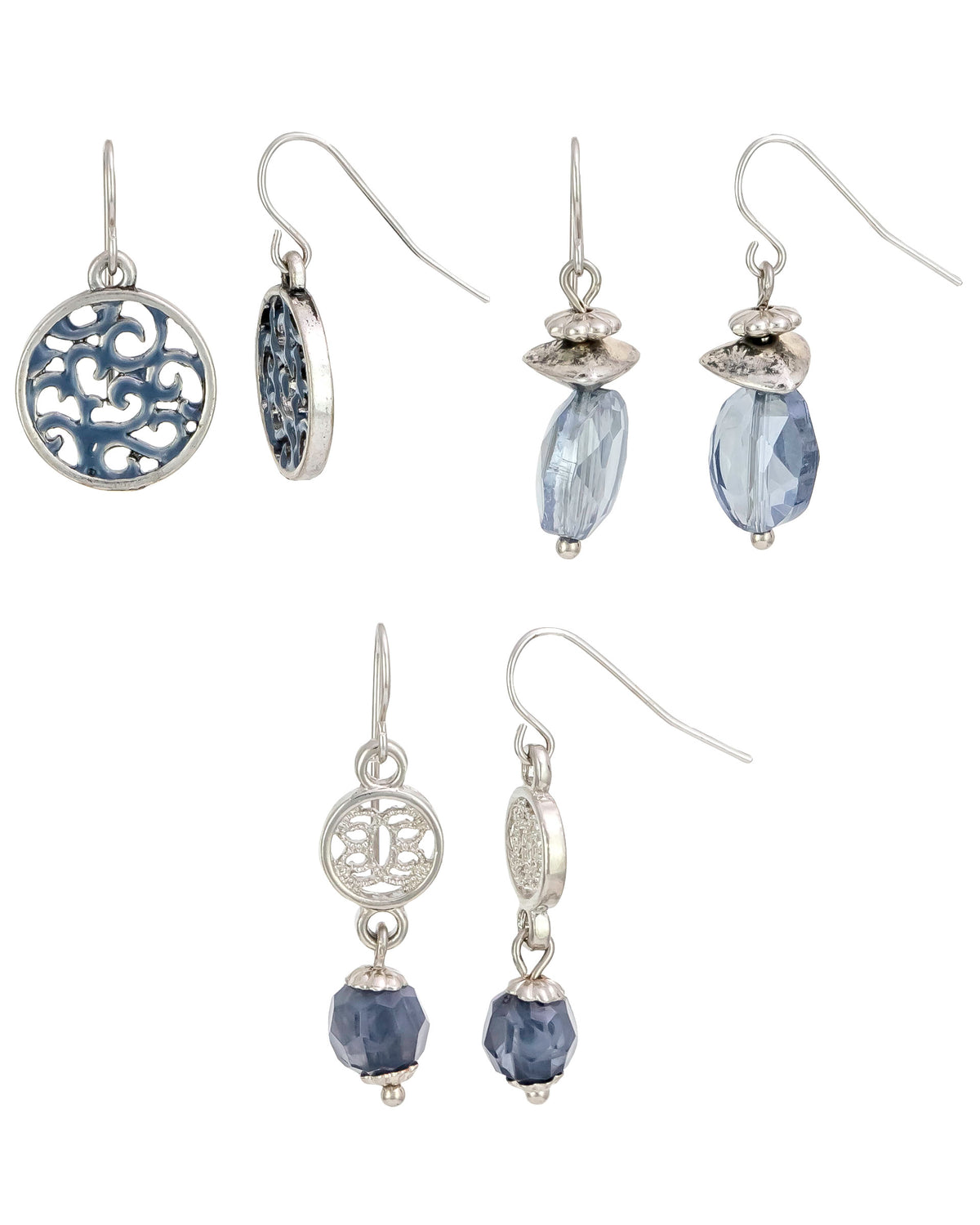 Set of 3 Drop Earrings displayed on white background – Dauplaise Jewelry