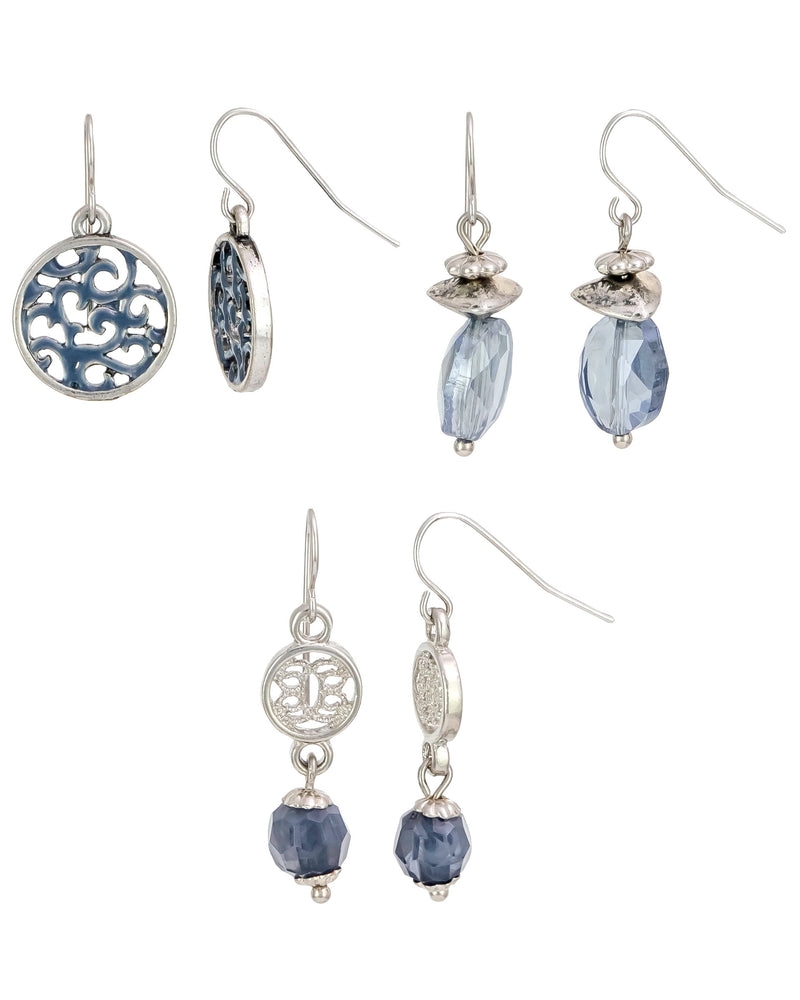 Set of 3 Drop Earrings displayed on white background – Dauplaise Jewelry