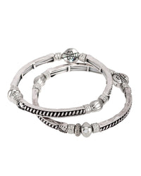 Two-row Silver Stretch Bracelet displayed on white background – Dauplaise Jewelry