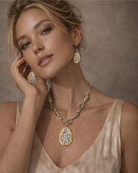 Gold-Tone Beaded Necklace with Filigree Pendant & Filigree Drop Earrings Bundle Set