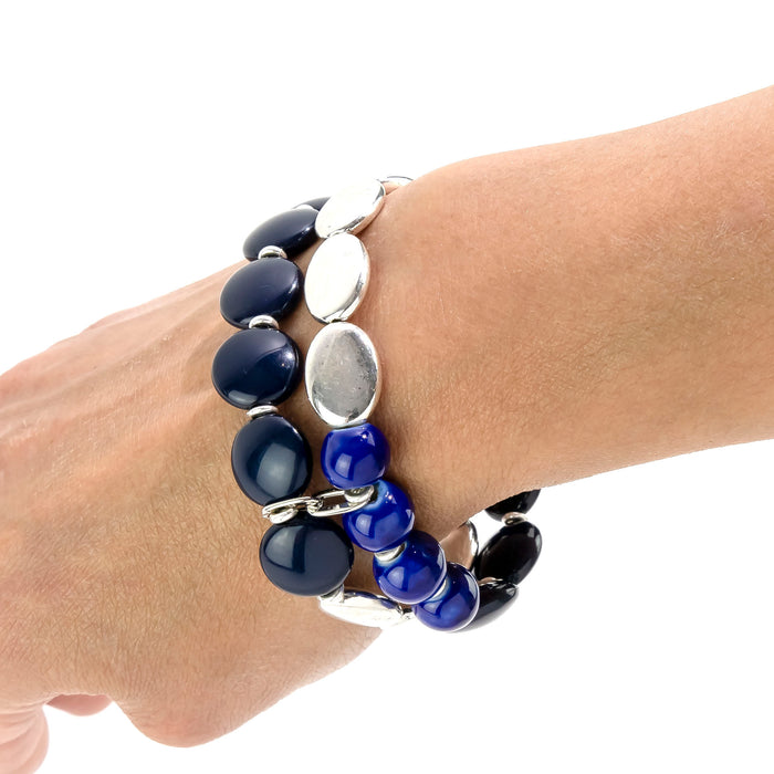 Ruby Rd. - Blue 2-Row Silhouette Stretch Bracelet