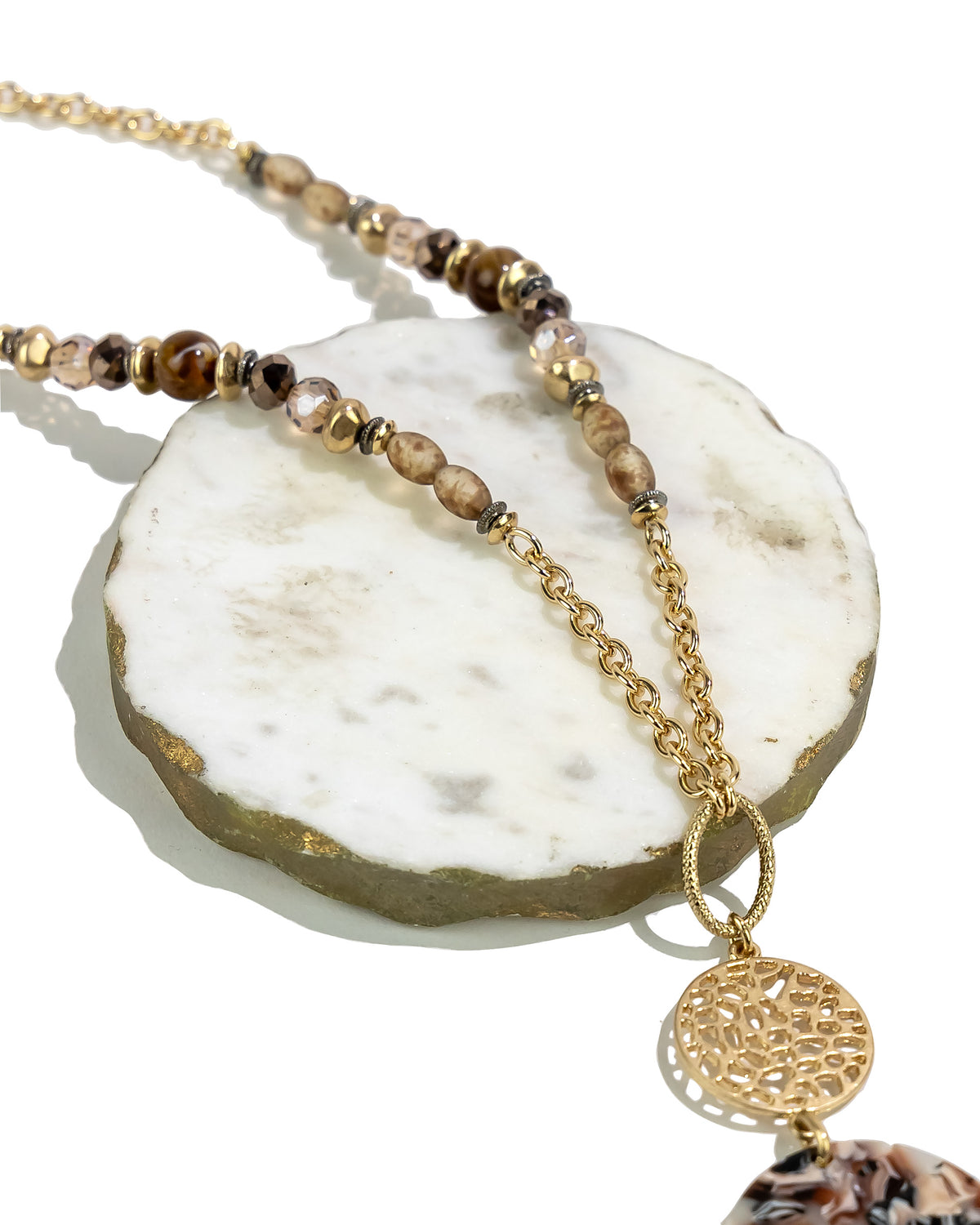 Gold-Tone Beaded Necklace with Filigree Pendant