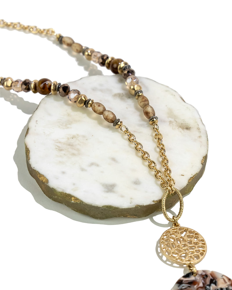 Gold-Tone Beaded Necklace with Filigree Pendant