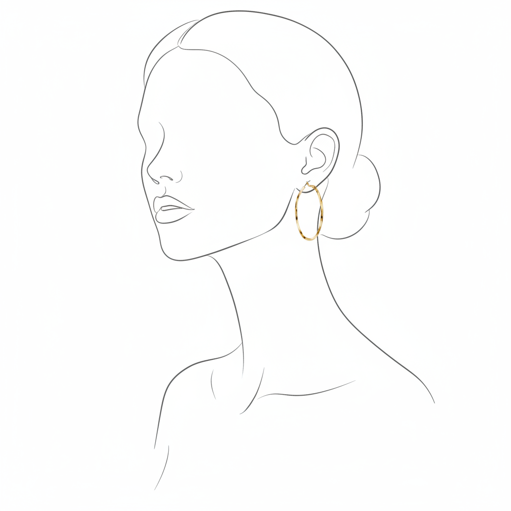 Gold Twisted Oval Hoop Earrings lifestyle shot – on body line art style