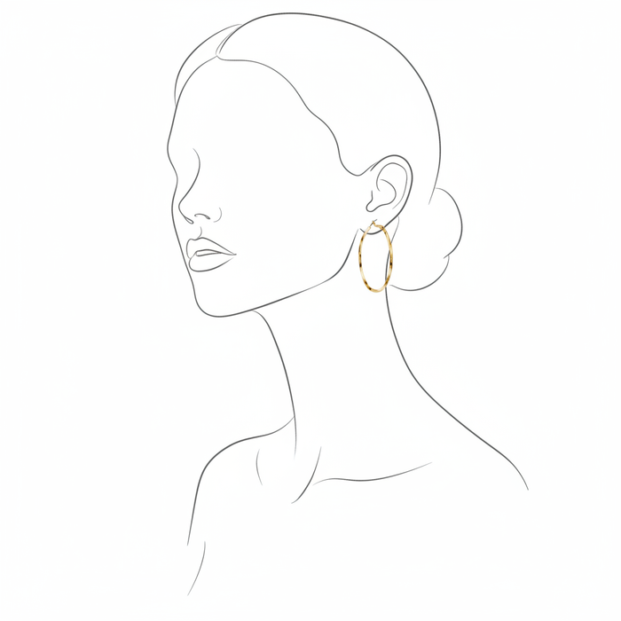 Gold Twisted Oval Hoop Earrings lifestyle shot – on body line art style