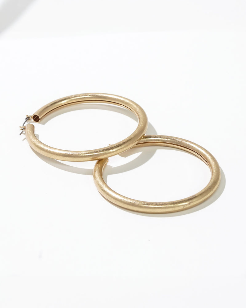 Dauplaise Jewelry - Worn Gold Tubular Hoop Earrings