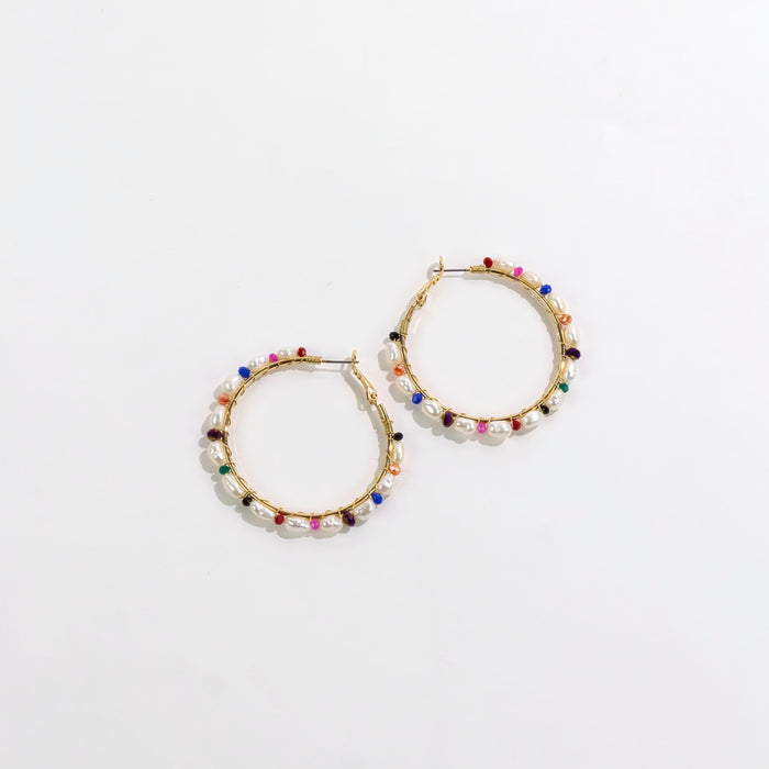 Dauplaise Jewelry - Pearl and Glass Hoop Earring