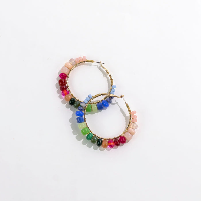 Dauplaise Jewelry - Multi-Tone Glass Hoop Earrings