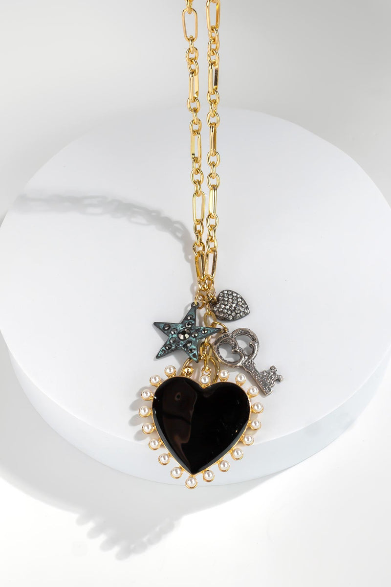 Dauplaise Jewelry Upcycled Heart + Key Charmed Necklace