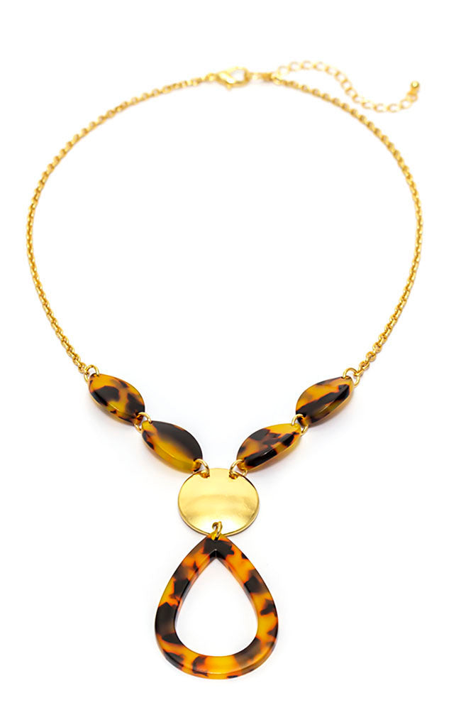 Dauplaise Jewelry - Tortoise Open Teardrop Pendant Necklace