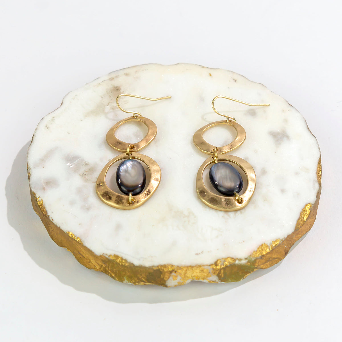 Dauplaise Jewelry Double Drop Metal and Shell Earrings