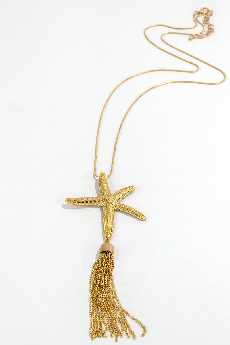 Dauplaise Jewelry Long Star Fish Tassel Necklace